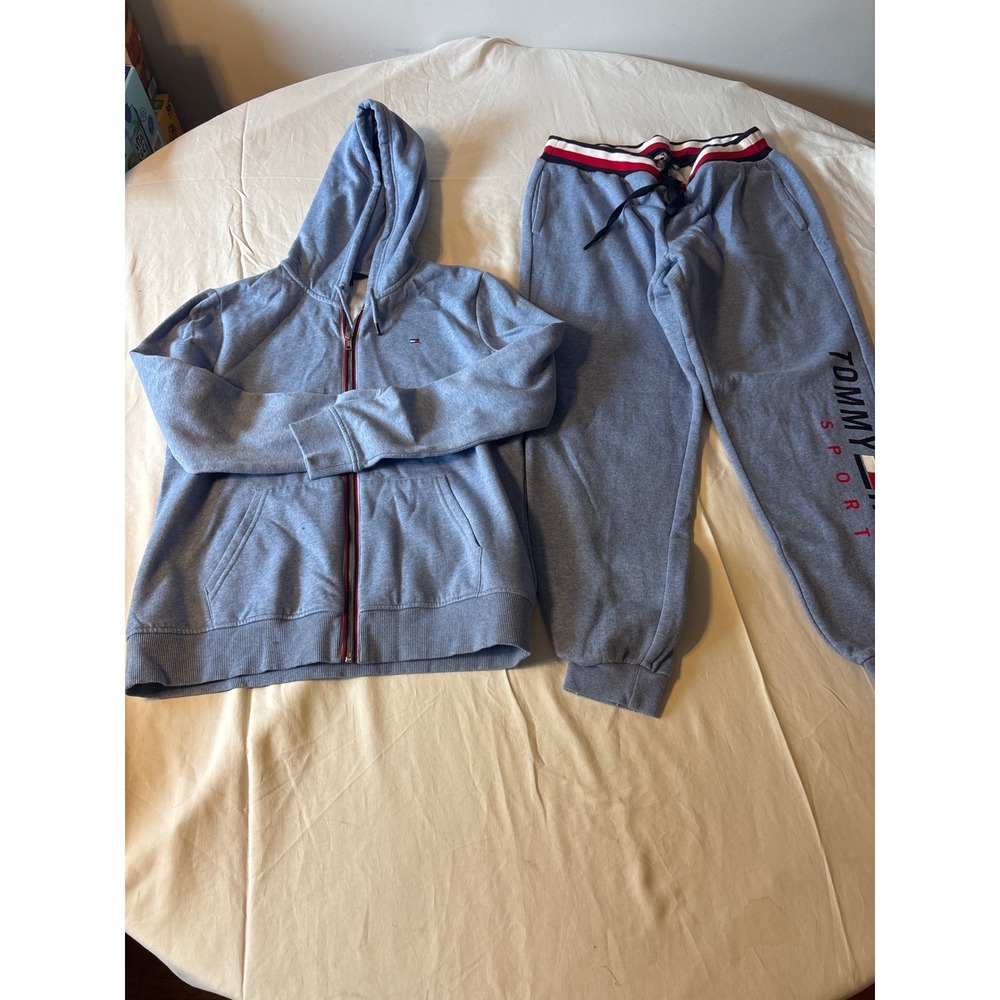 Tommy Hilfiger Sport Tracksuit Set Womens M Blue Zip Hoodie Joggers